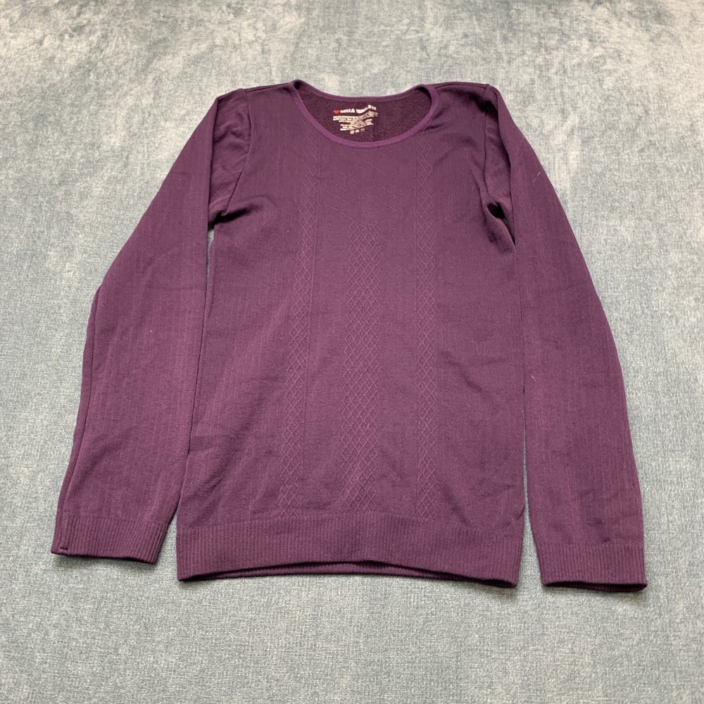 Bella Seamless Top Womens OS Purple Stretch Textured Fleece Lined Long Sleeve